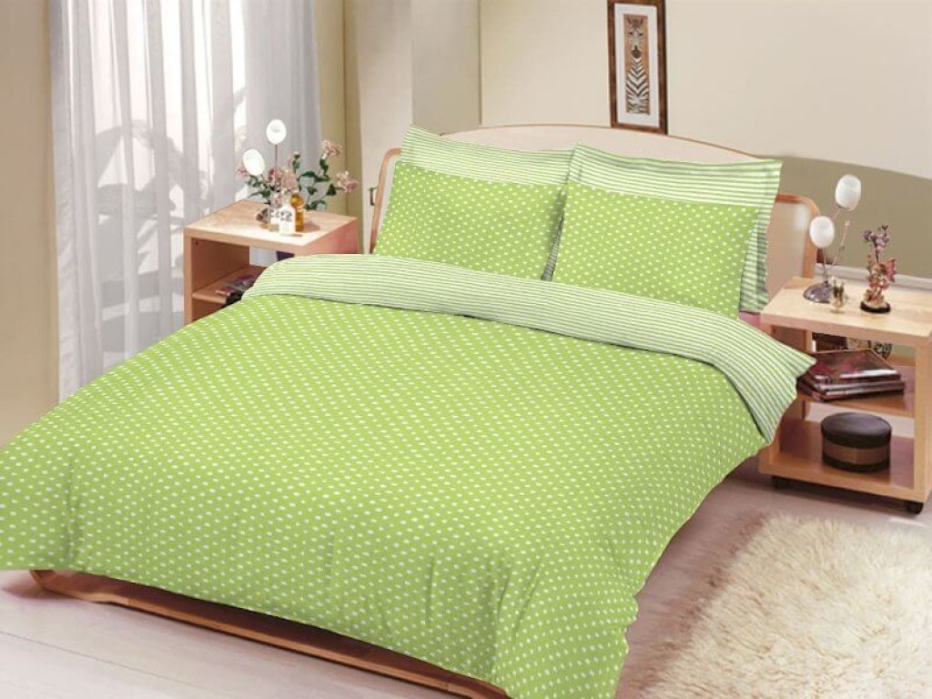 Σετ Σεντόνια Μονά Πράσινο Πουά-Ριγέ Γαρύφαλλο | Γαρύφαλλο - Λευκά Είδη